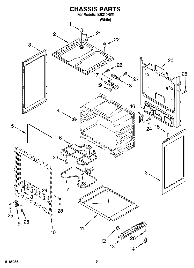 CHASSIS PARTS Diagram and Parts List for IER310RW1  Inglis Range