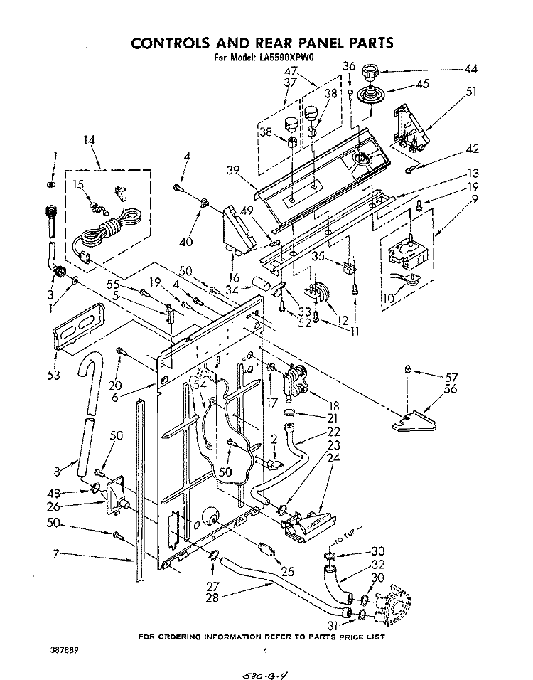CONTROLS AND REAR PANEL Diagram and Parts List for LA5590XPW0  Whirlpool Washer