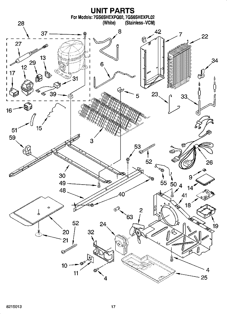 UNIT PARTS Diagram and Parts List for 7GS6SHEXPQ02  Whirlpool Refrigerator