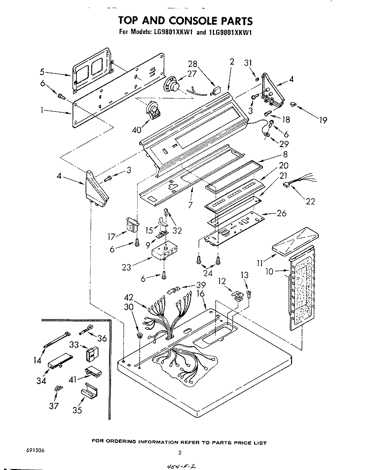 TOP AND CONSOLE , LITERATURE AND OPTIONAL Diagram and Parts List for 1LG9801XKW1  Whirlpool Dryer