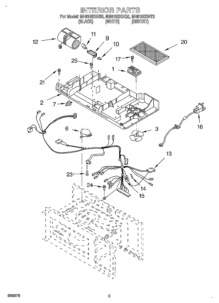 INTERIOR Diagram and Parts List for MH6150XHT0  Whirlpool Microwave