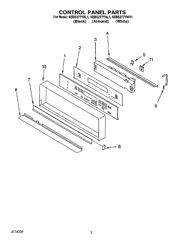 CONTROL PANEL, LIT/OPTIONAL Diagram and Parts List for KEBS277YAL1  KitchenAid Wall Oven