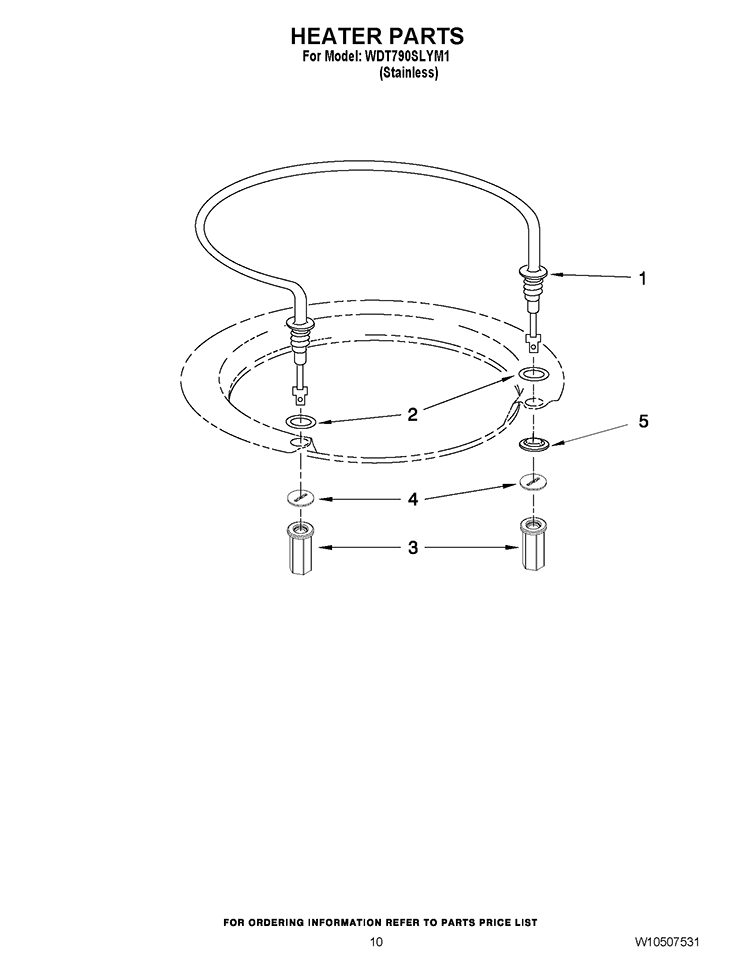 HEATER PARTS Diagram and Parts List for WDT790SLYM1  Whirlpool Dishwasher