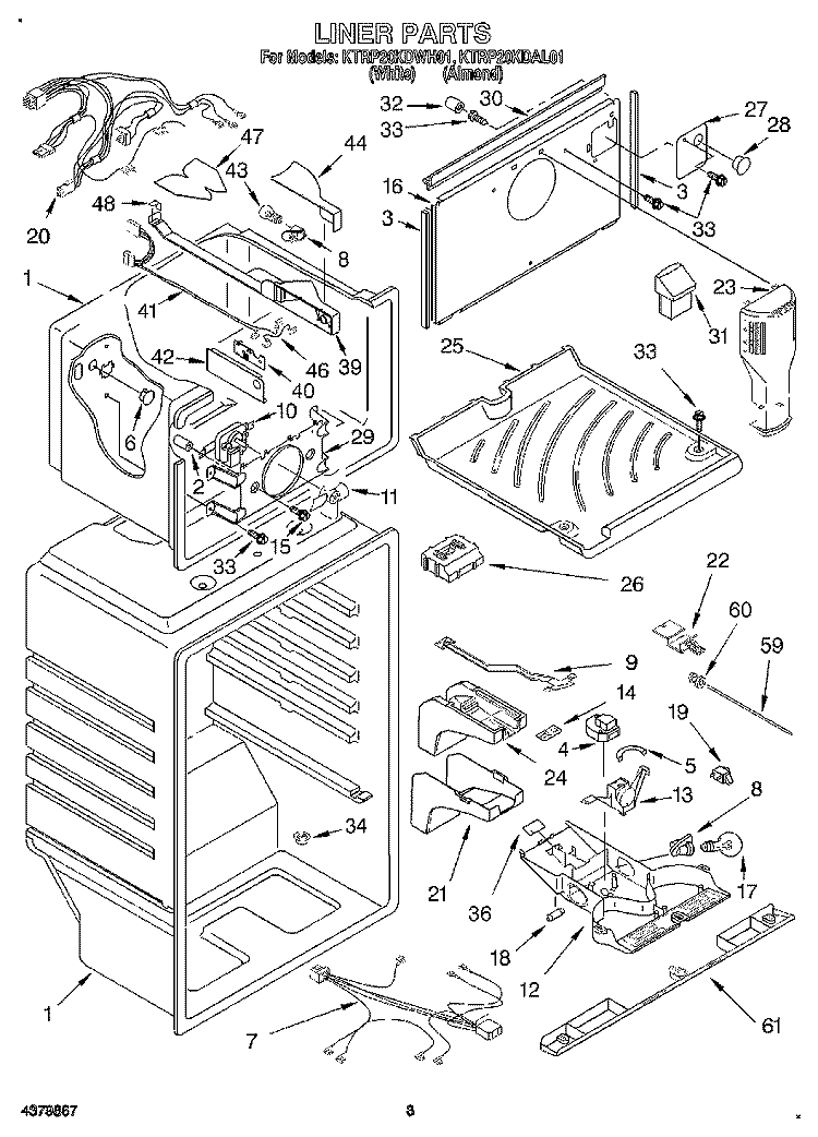 LINER Diagram and Parts List for KTRP20KDWH01  KitchenAid Refrigerator