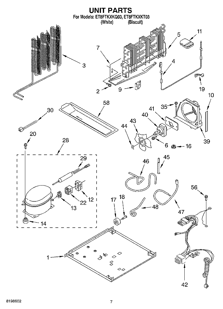 UNIT PARTS Diagram and Parts List for ET8FTKXKT03  Whirlpool Refrigerator