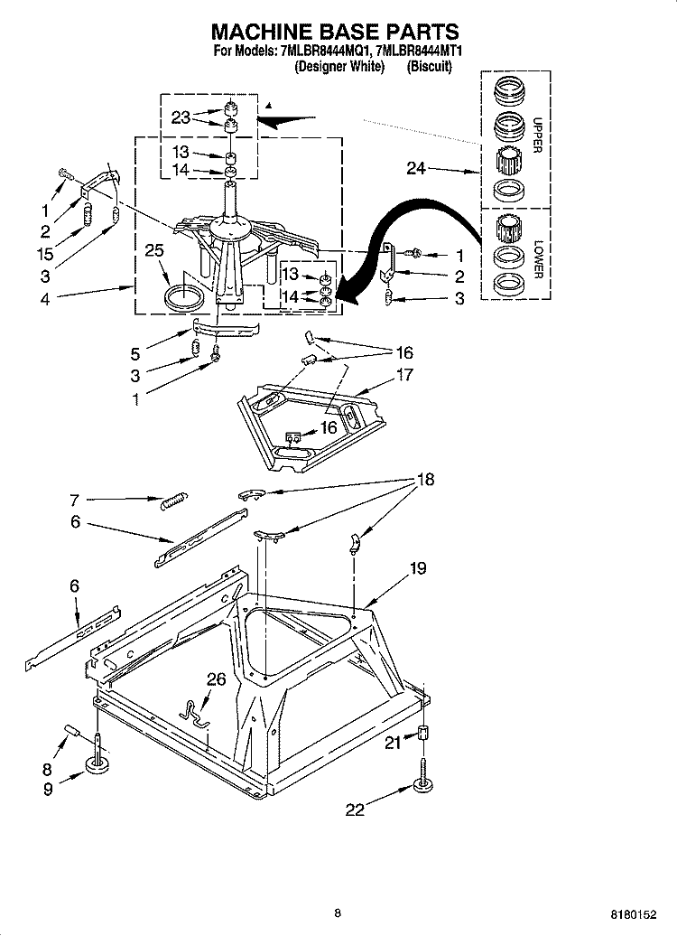 MACHINE BASE PARTS Diagram and Parts List for 7MLBR8444MT1  Whirlpool Washer