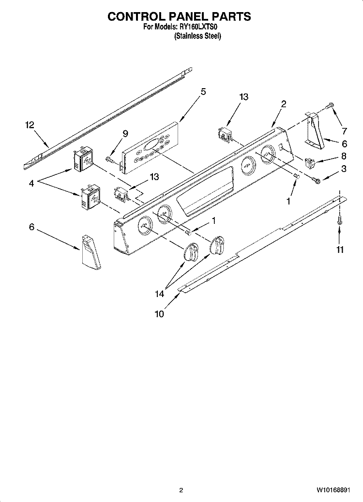 CONTROL PANEL PARTS Diagram and Parts List for RY160LXTS0  Whirlpool Range