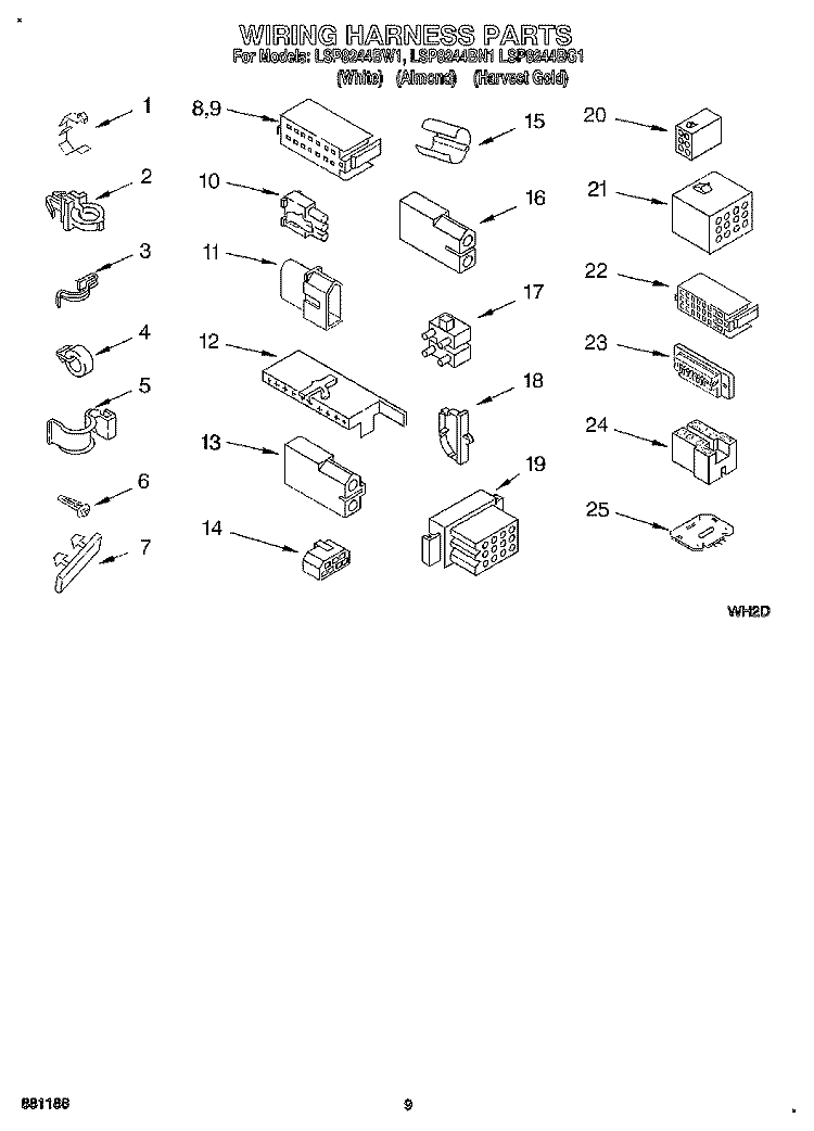 WIRING HARNESS Diagram and Parts List for LSP8244BN1  Whirlpool Washer