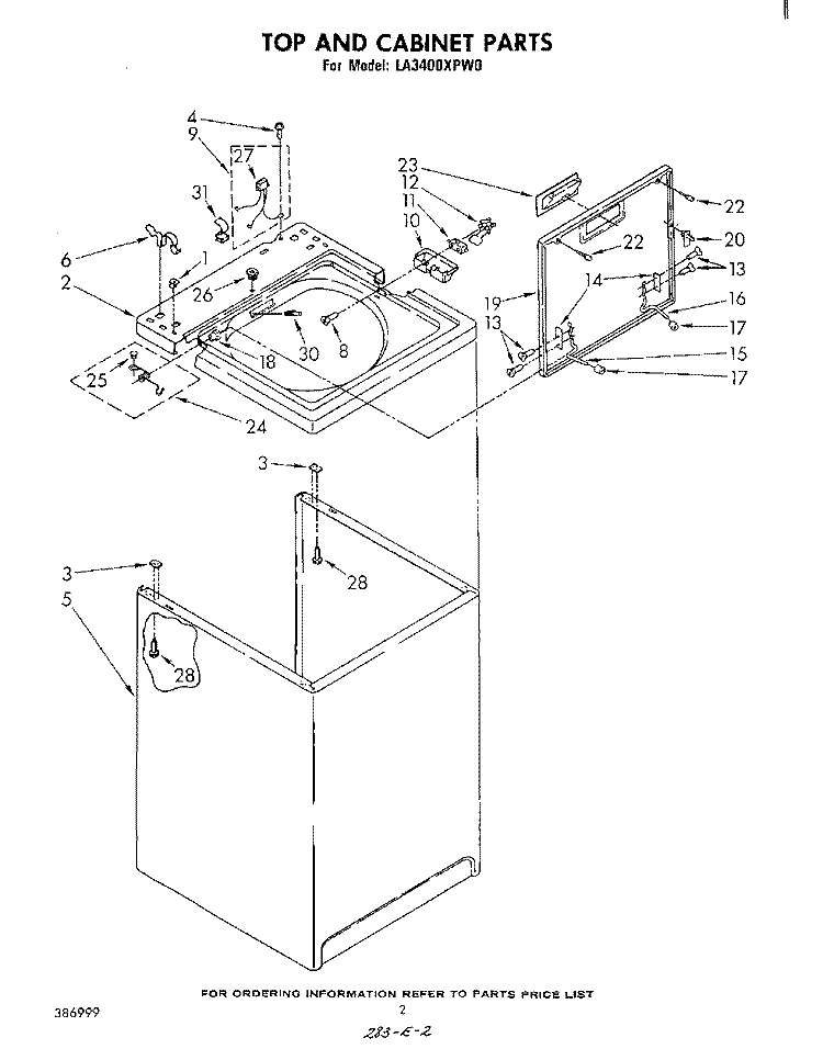 TOP AND CABINET Diagram and Parts List for LA3400XPW0  Whirlpool Washer