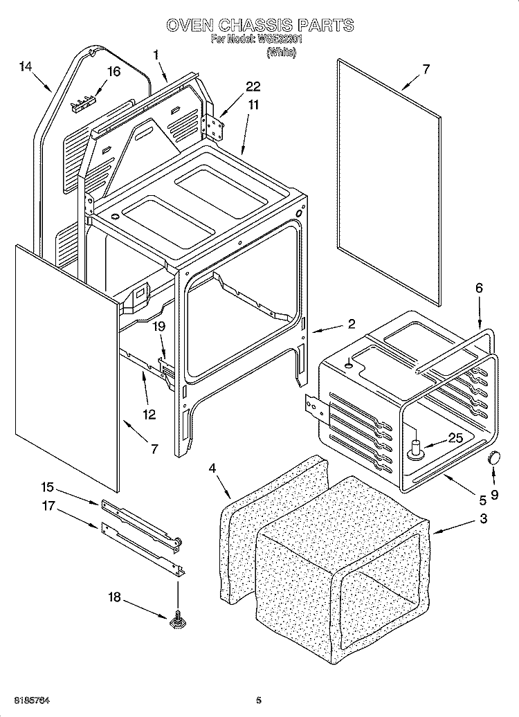 OVEN CHASSIS PARTS Diagram and Parts List for WGE32301  Whirlpool Range