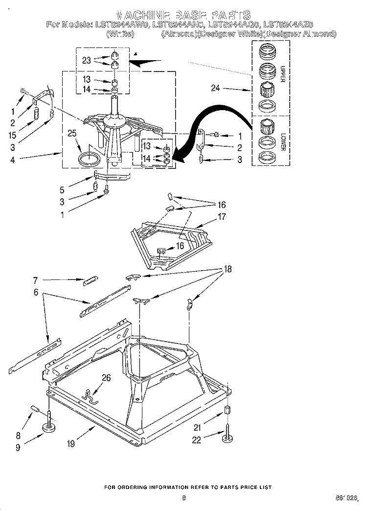MACHINE BASE Diagram and Parts List for LST8244AN0  Whirlpool Washer