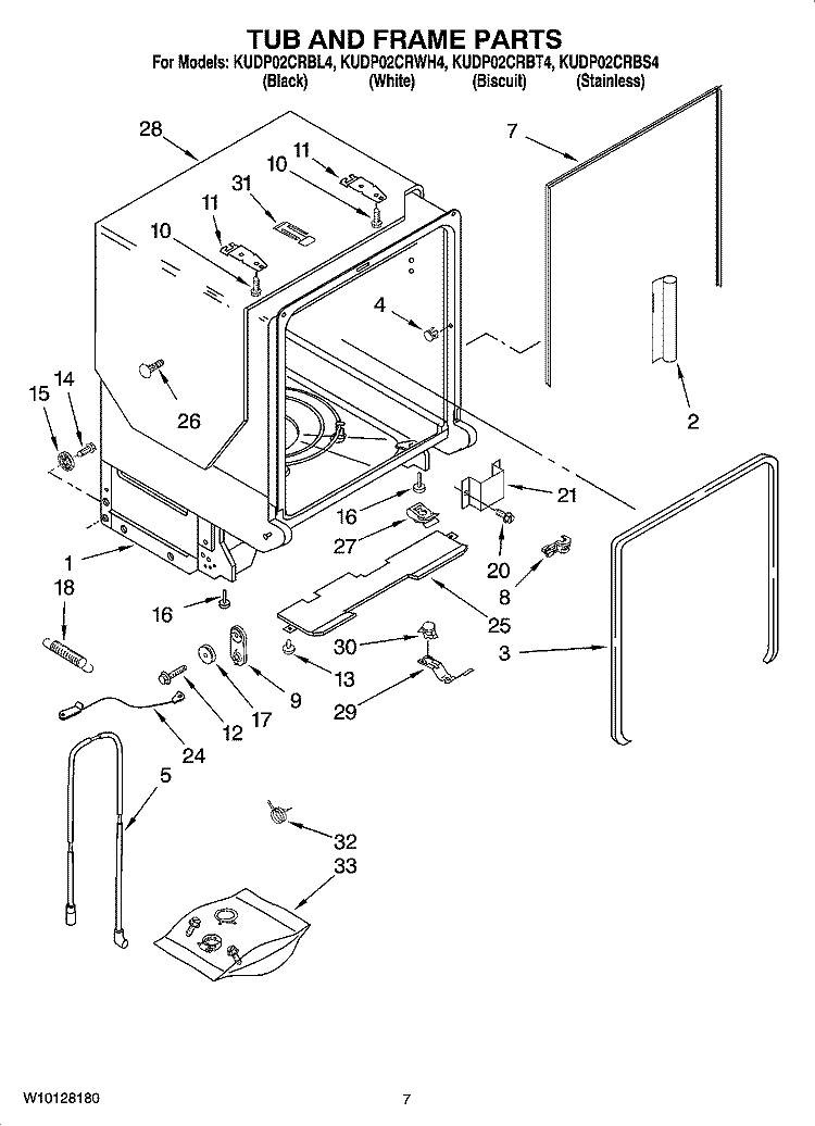 TUB AND FRAME PARTS Diagram and Parts List for KUDP02CRBS4  KitchenAid Dishwasher
