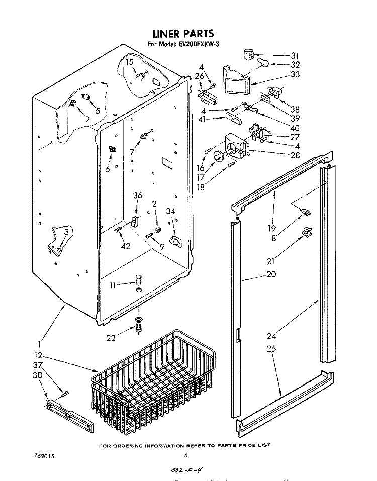 LINER Diagram and Parts List for EV200FXKW3  Whirlpool Freezer
