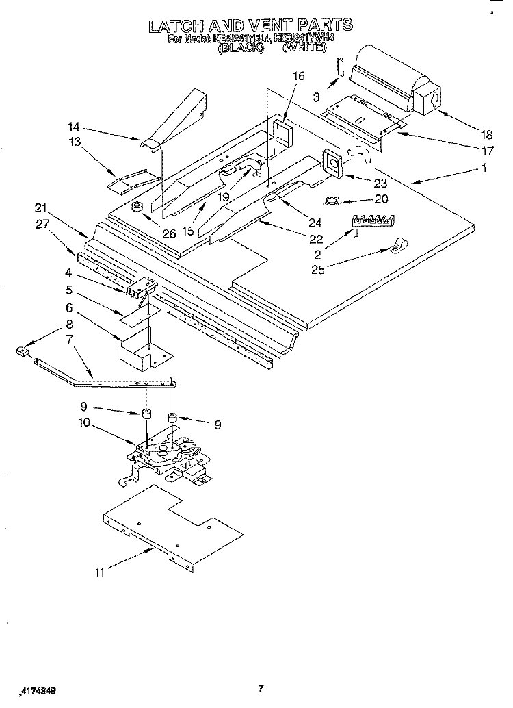 LATCH AND VENT Diagram and Parts List for KEBI241YBL4  KitchenAid Wall Oven