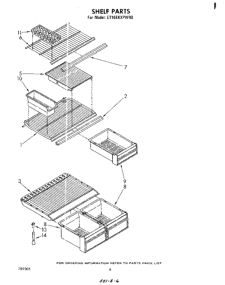 SHELF Diagram and Parts List for ET16EKXPWR0  Whirlpool Refrigerator