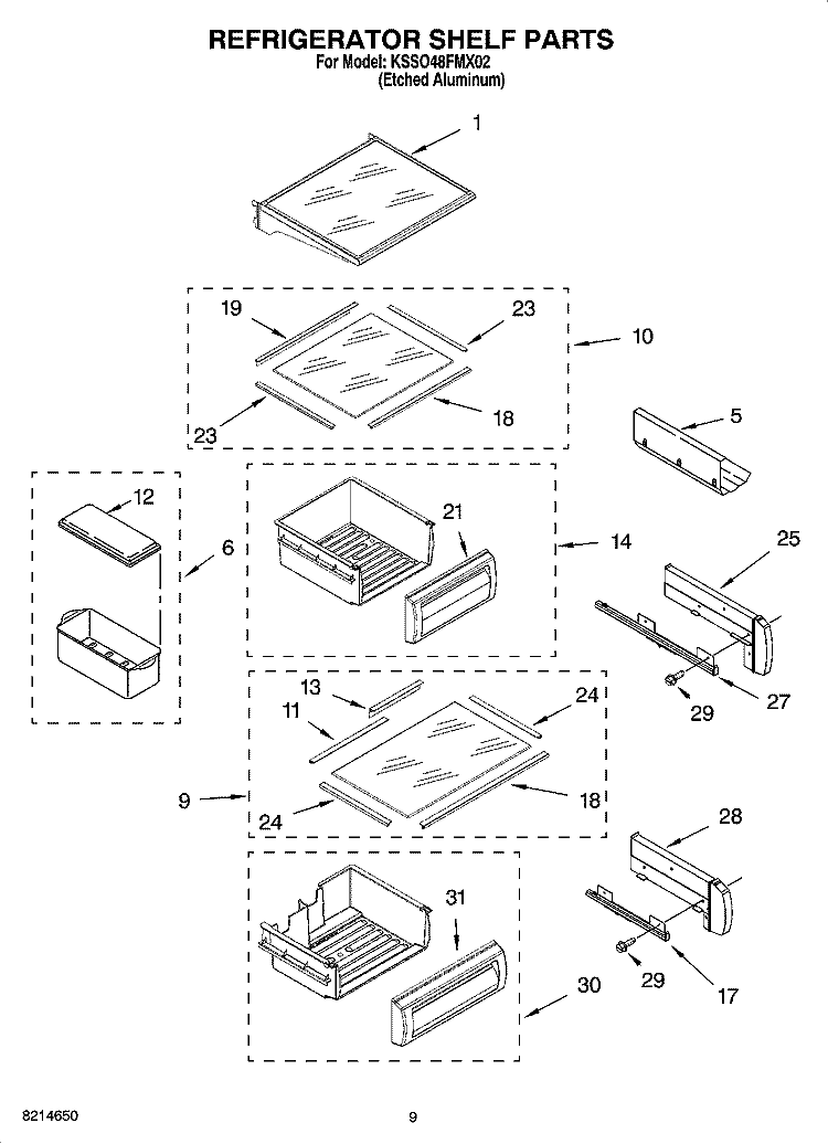 REFRIGERATOR SHELF PARTS Diagram and Parts List for KSSO48FMX02  KitchenAid Refrigerator