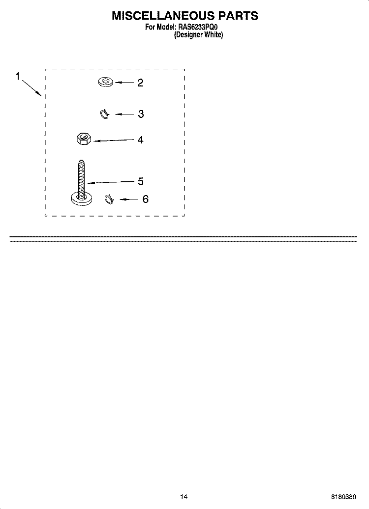 MISCELLANEOUS PARTS - OPTIONAL PARTS (NOT INCLUDED) Diagram and Parts List for RAS6233PQ0  Roper Washer