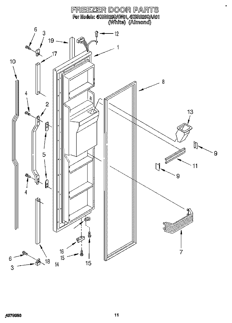 FREEZER DOOR Diagram and Parts List for 4KSRS25QAW01  KitchenAid Refrigerator