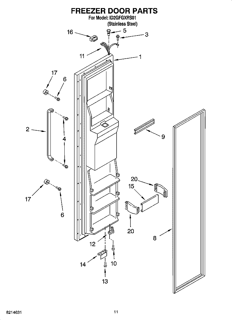 FREEZER DOOR PARTS Diagram and Parts List for ID2GFGXRS01  Whirlpool Refrigerator