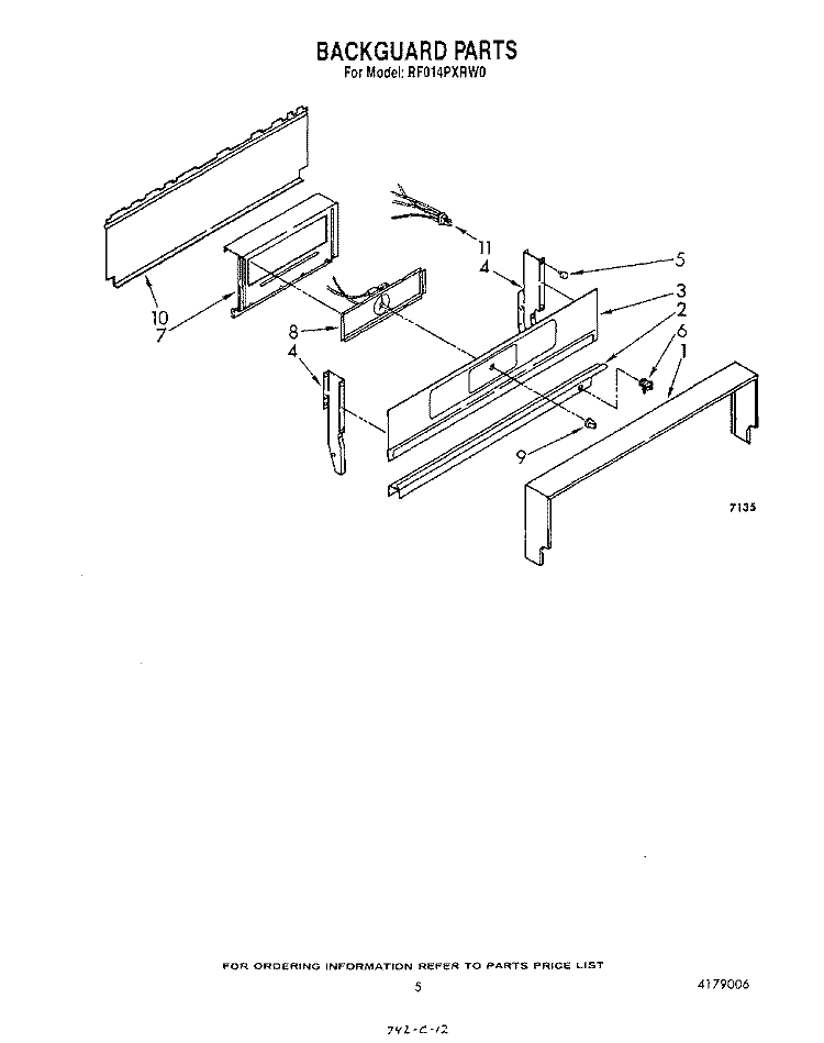 BACKGUARD Diagram and Parts List for RF014PXRW0  Whirlpool Range