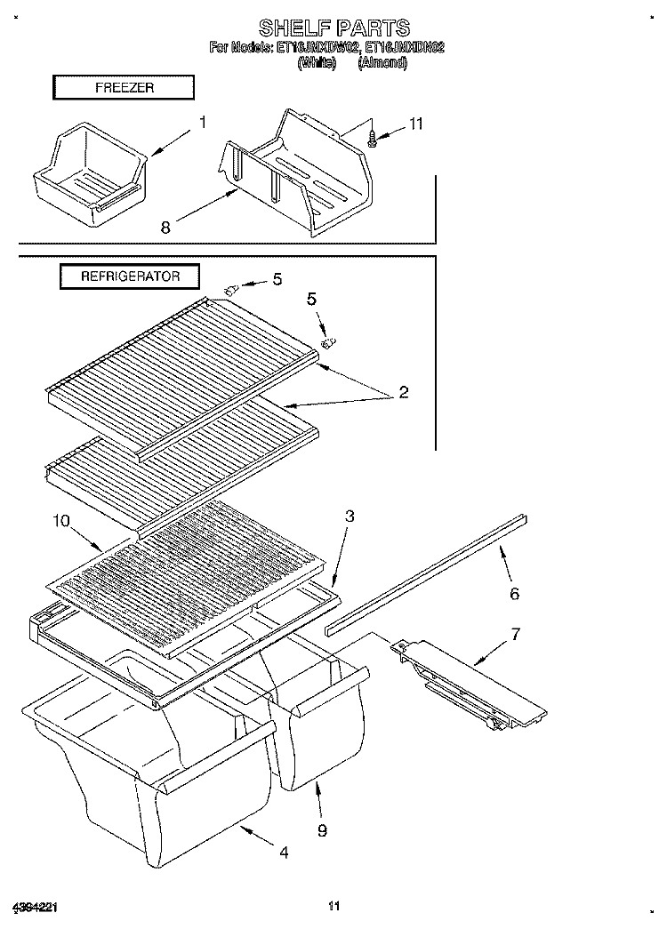SHELF, LIT/OPTIONAL Diagram and Parts List for ET16JMXDN02  Whirlpool Refrigerator