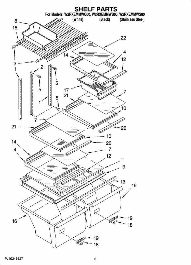 SHELF PARTS Diagram and Parts List for W2RXEMMWB00  Whirlpool Refrigerator