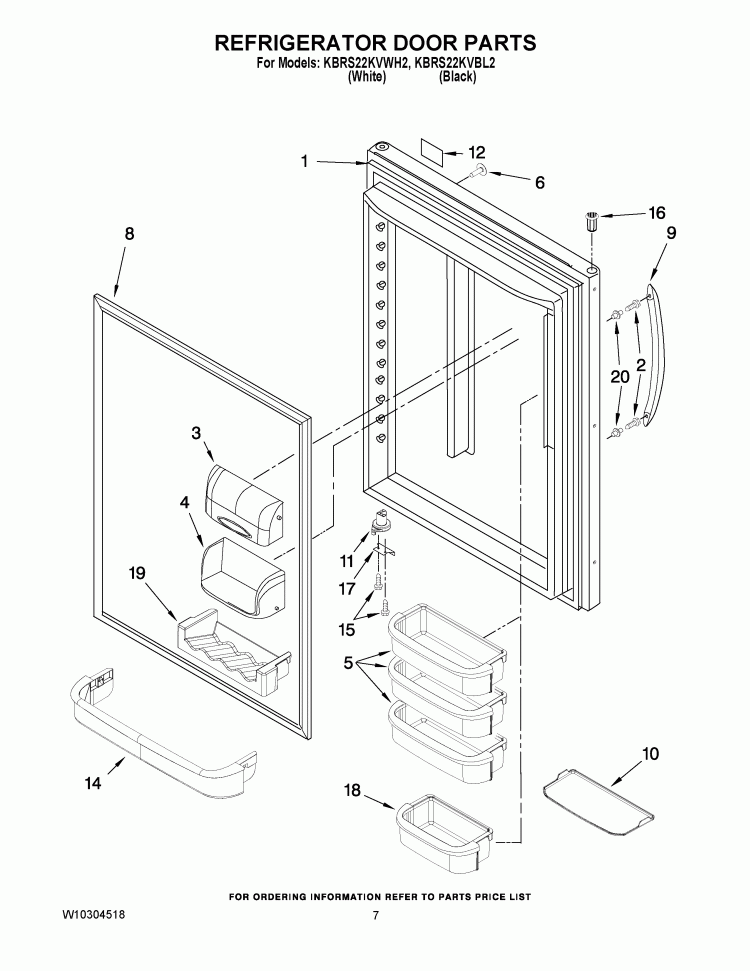 REFRIGERATOR DOOR PARTS Diagram and Parts List for KBRS22KVWH2  KitchenAid Refrigerator