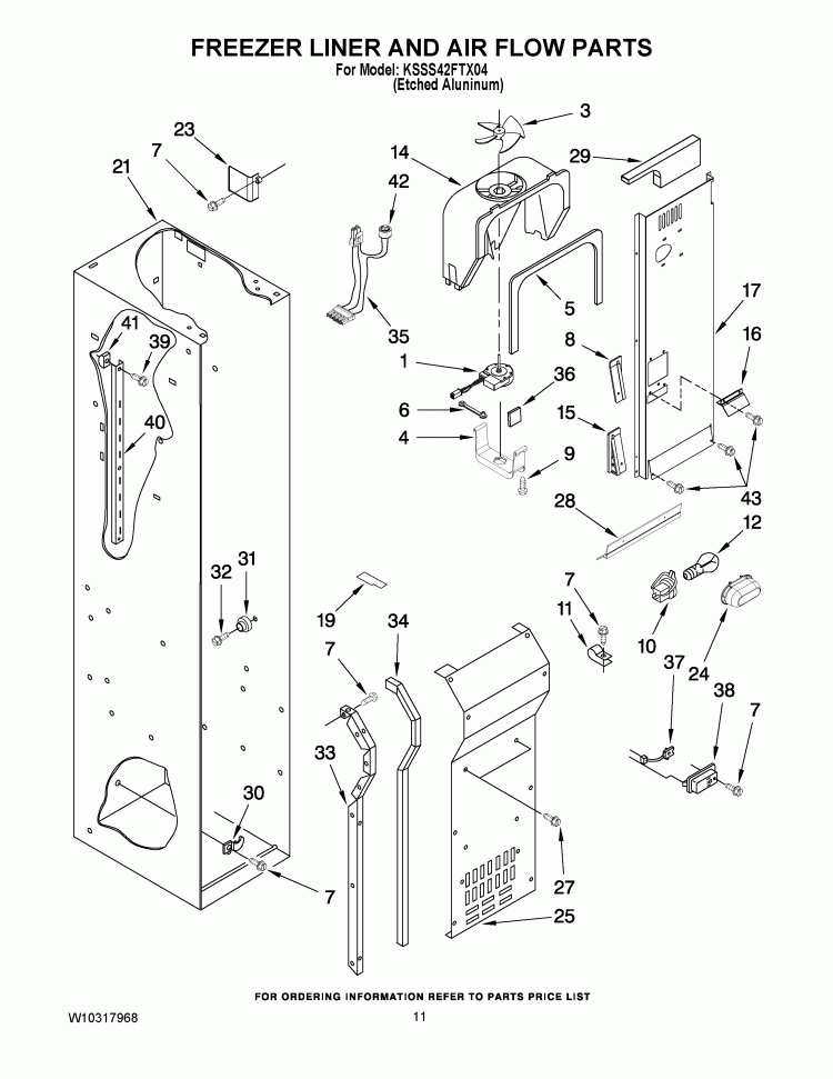 FREEZER LINER AND AIR FLOW PARTS Diagram and Parts List for KSSS42FTX04  KitchenAid Refrigerator