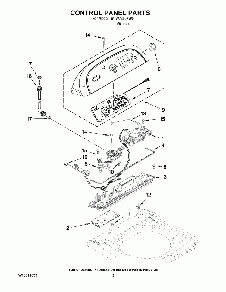 CONTROL PANEL PARTS Diagram and Parts List for WTW7340XW0  Whirlpool Washer