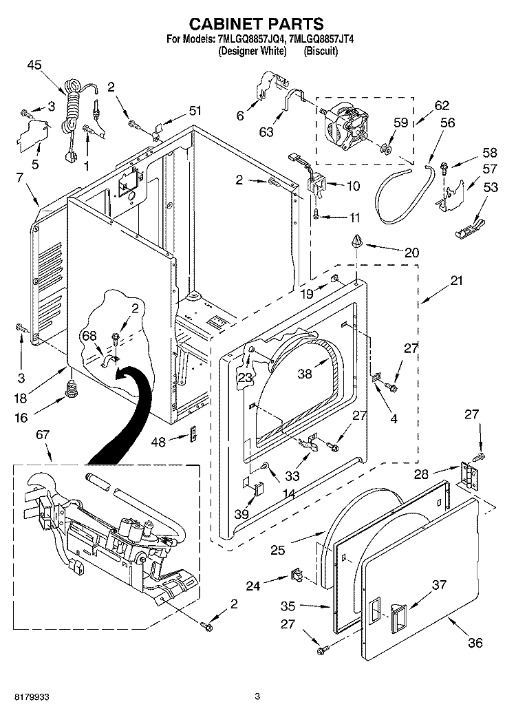 CABINET Diagram and Parts List for 7MLGQ8857JQ4  Whirlpool Dryer