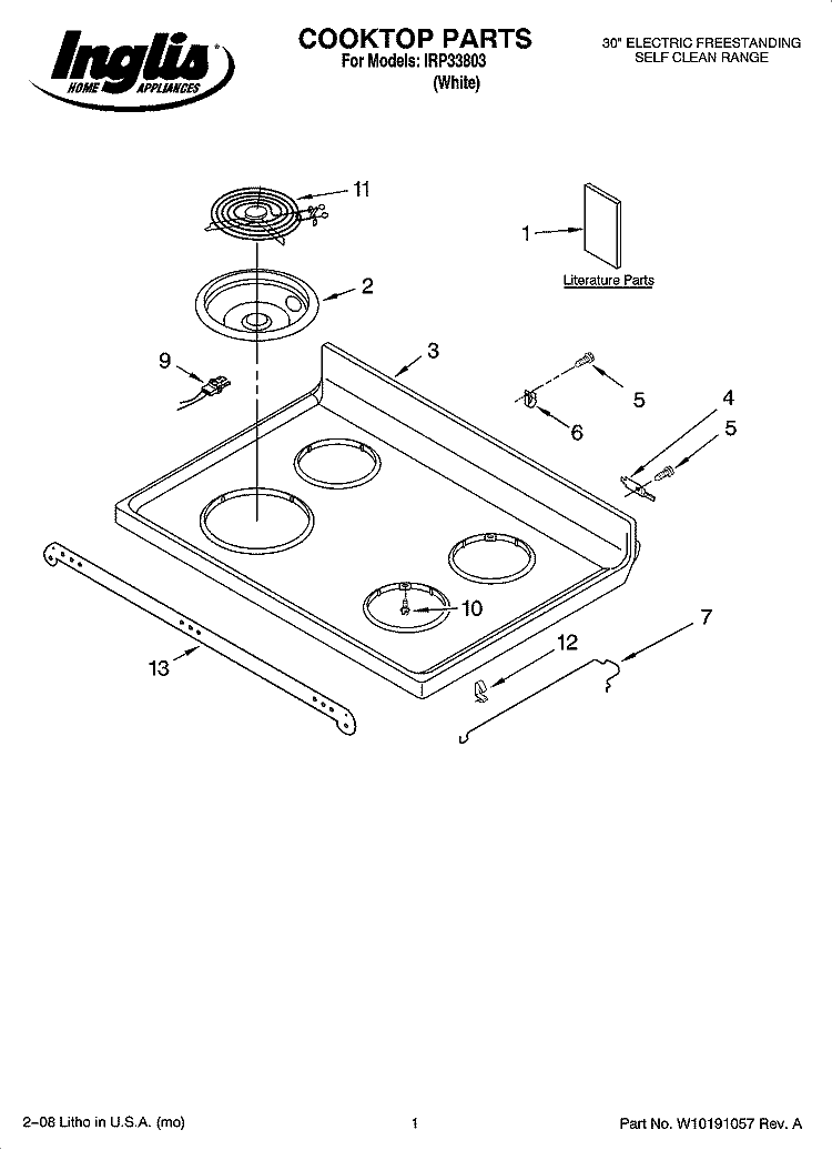 COOKTOP PARTS Diagram and Parts List for IRP33803  Inglis Range
