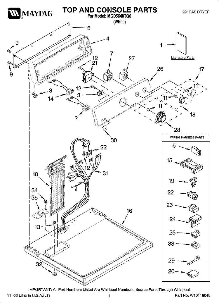 TOP AND CONSOLE PARTS Diagram and Parts List for MGD5640TQ0  Maytag Dryer