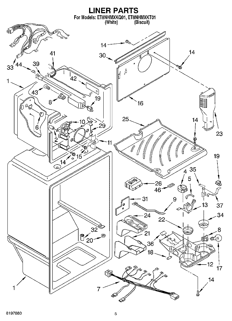 LINER Diagram and Parts List for ET8NHMXKQ01  Whirlpool Refrigerator