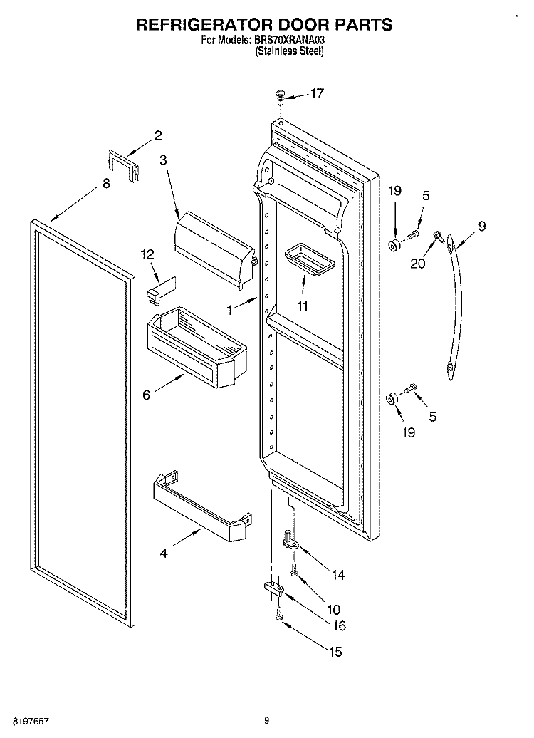 REFRIGERATOR DOOR Diagram and Parts List for BRS70XRANA03  Whirlpool Refrigerator