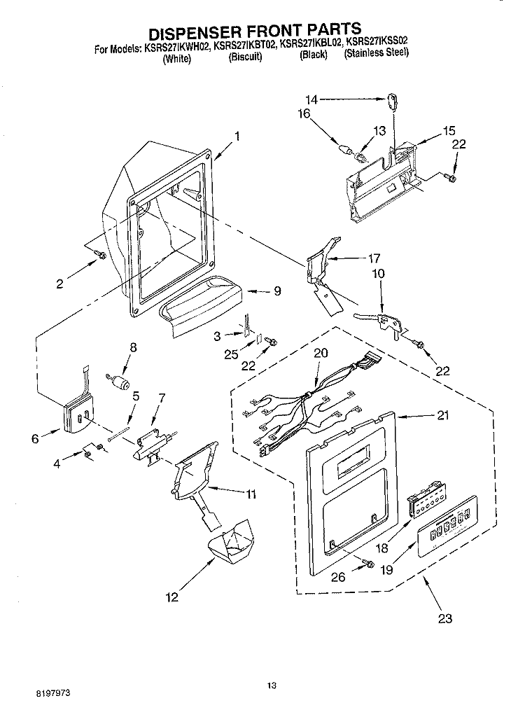 DISPENSER FRONT Diagram and Parts List for KSRS27IKBL02  KitchenAid Refrigerator