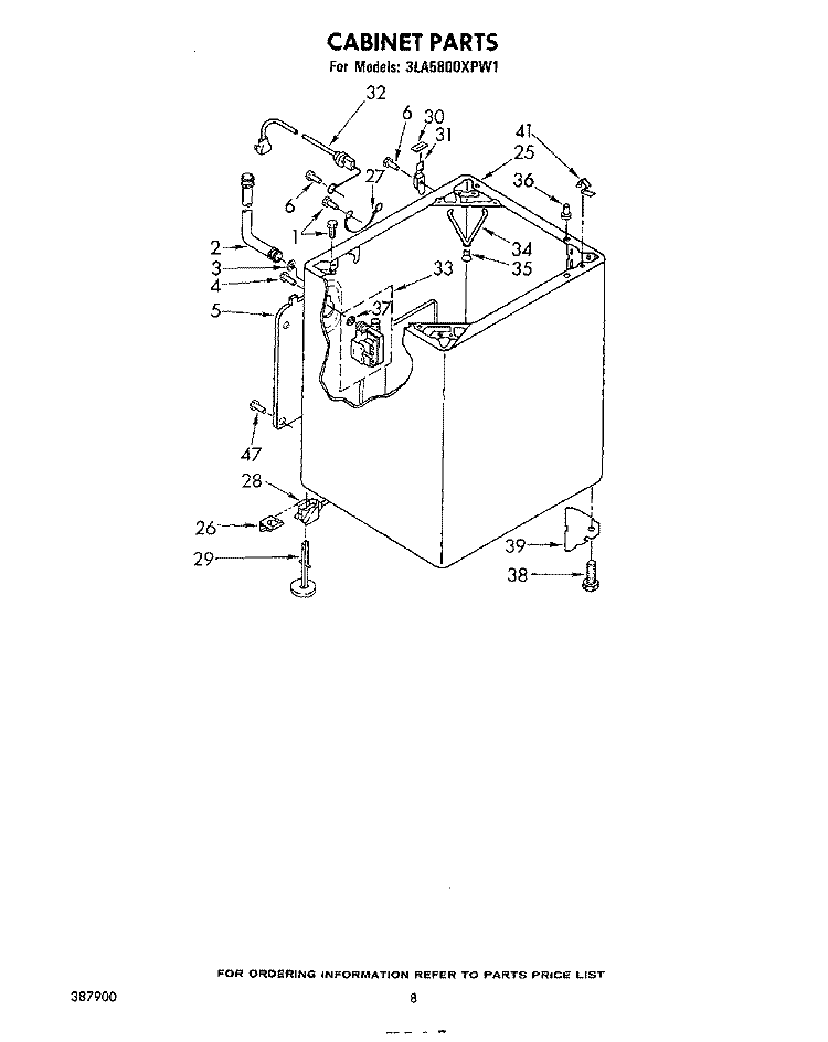 CABINET Diagram and Parts List for 3LA5800XPW1  Whirlpool Washer