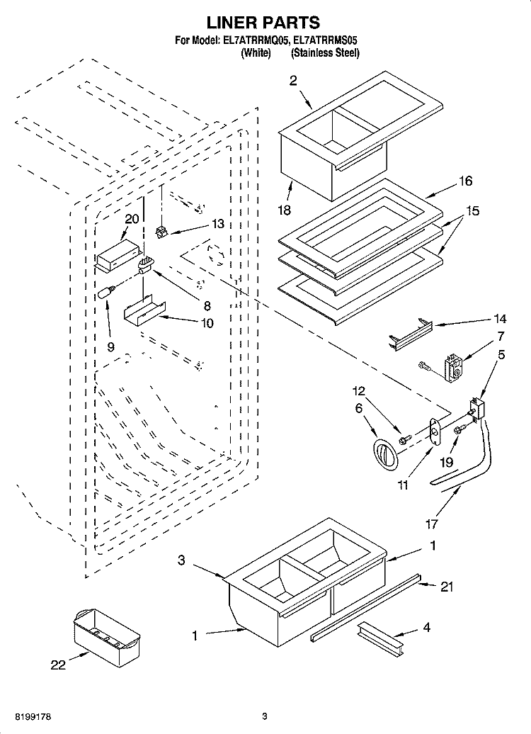 LINER PARTS Diagram and Parts List for EL7ATRRMS05  Whirlpool Refrigerator