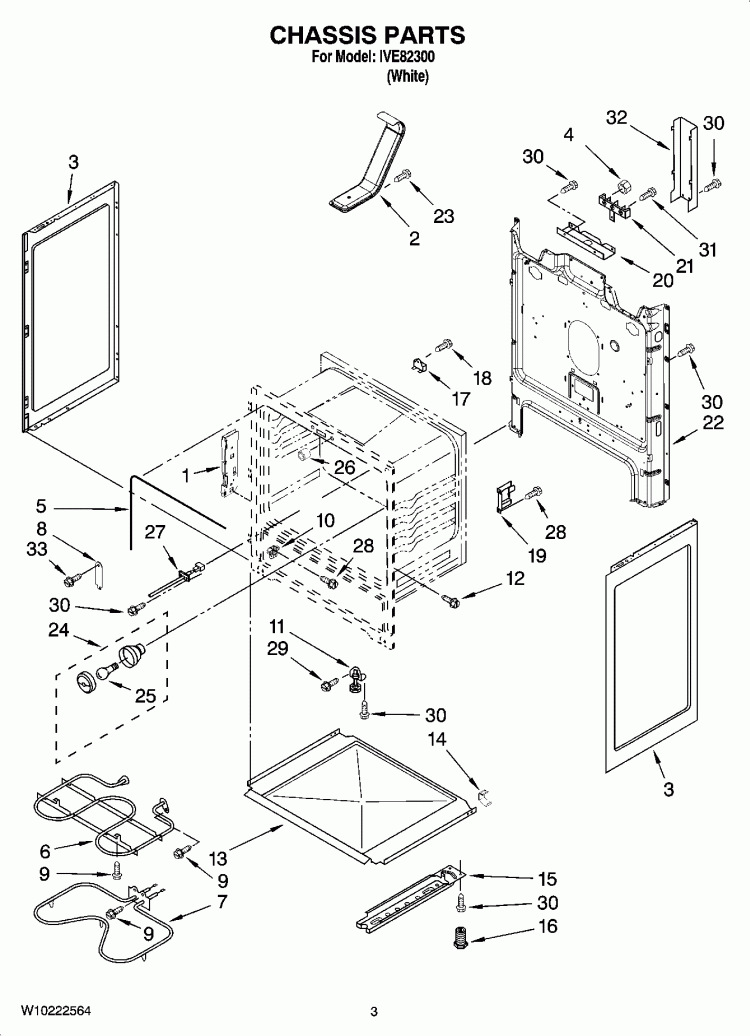 CHASSIS PARTS Diagram and Parts List for IVE82300  Inglis Range