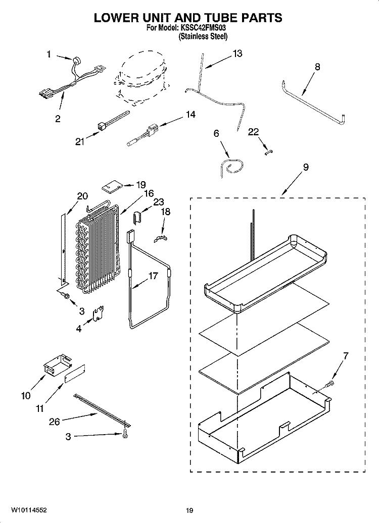 LOWER UNIT AND TUBE PARTS Diagram and Parts List for KSSC42FMS03  KitchenAid Refrigerator