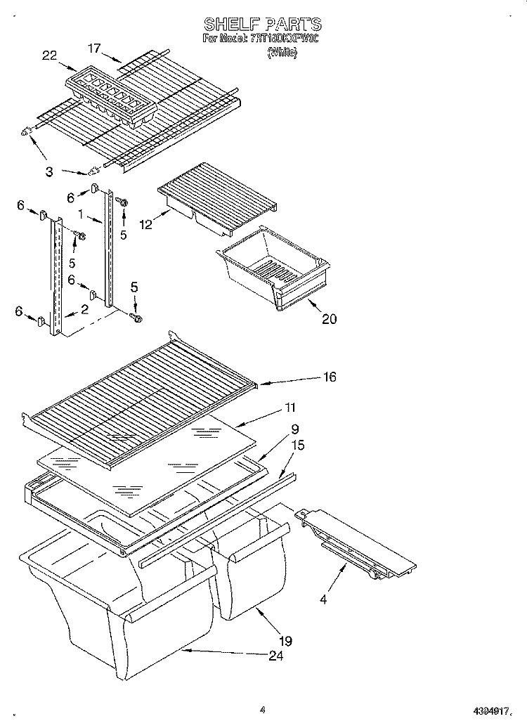 SHELF Diagram and Parts List for 7RT18DKXFW00  Roper Refrigerator