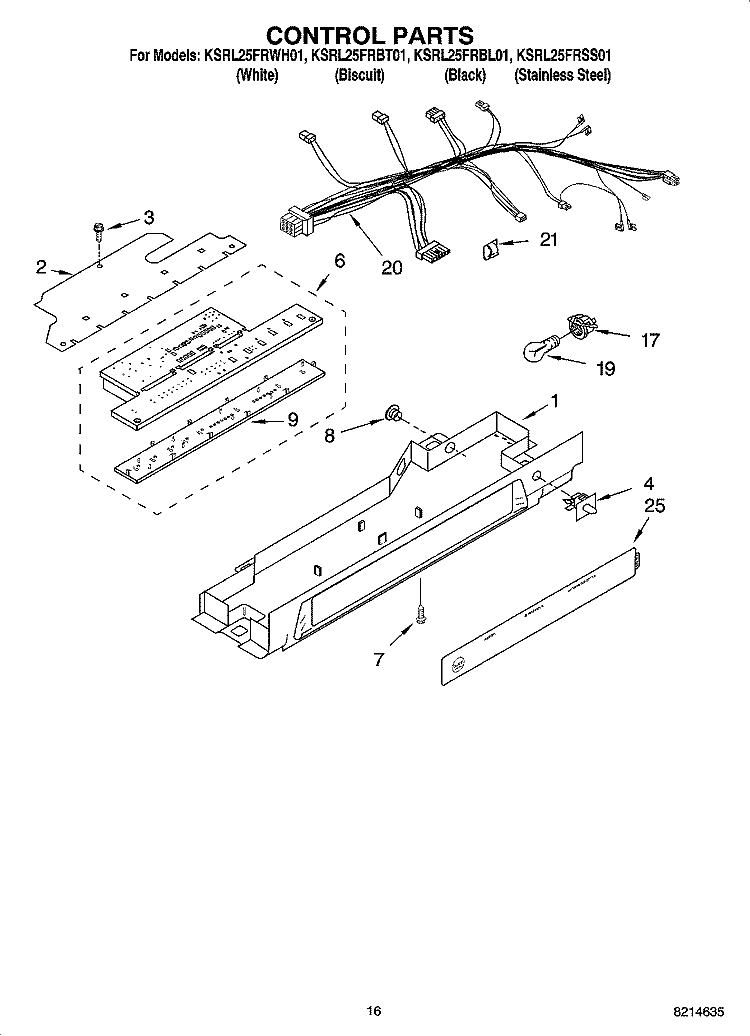 CONTROL PARTS Diagram and Parts List for KSRL25FRBL01  KitchenAid Refrigerator