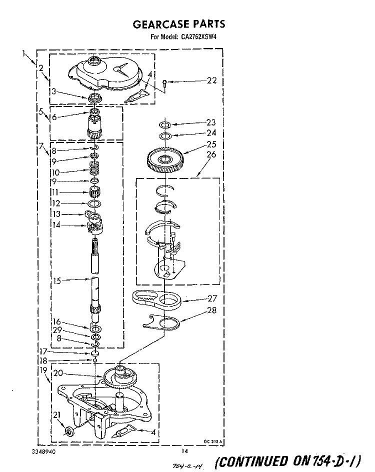 GEARCASE Diagram and Parts List for CA2762XSW4  Whirlpool Washer