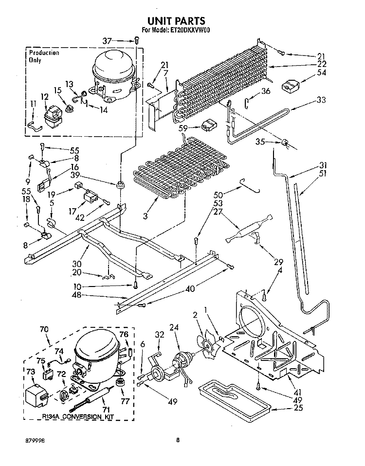 UNIT Diagram and Parts List for ET20DKXVW00  Whirlpool Refrigerator