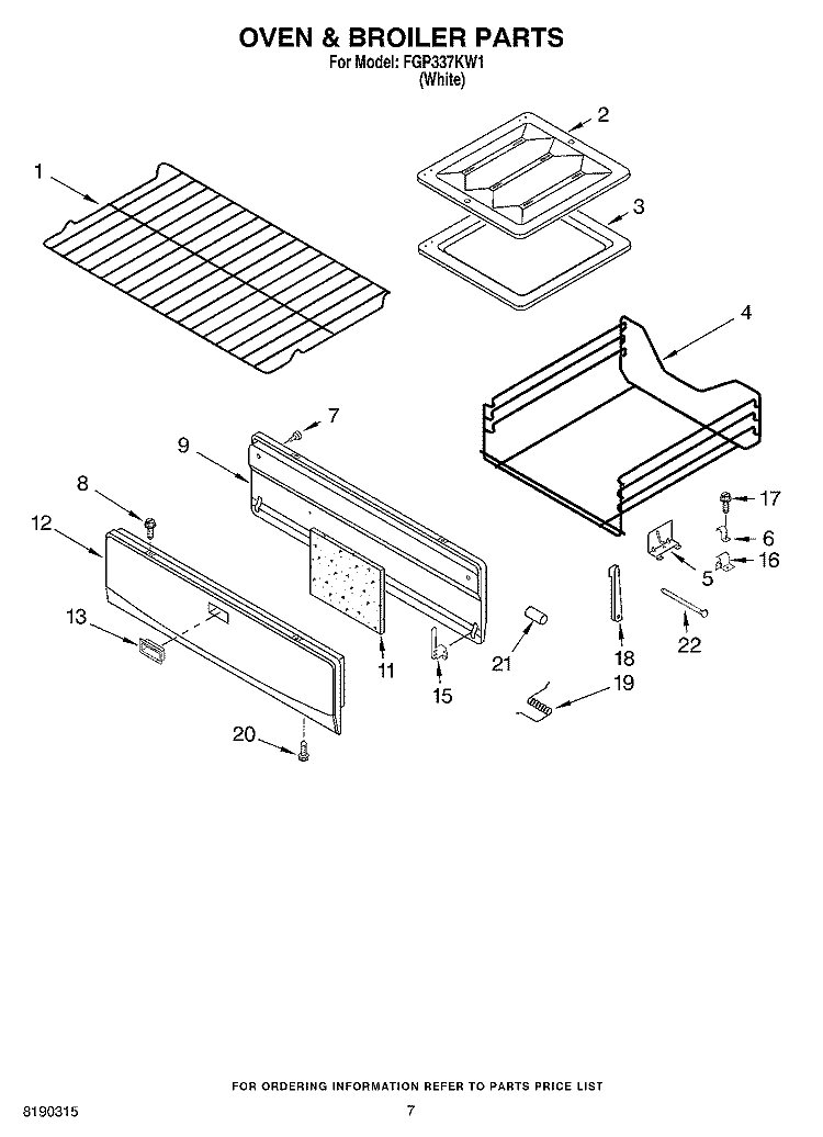 OVEN & BROILER PARTS Diagram and Parts List for FGP337KW1  Roper Range