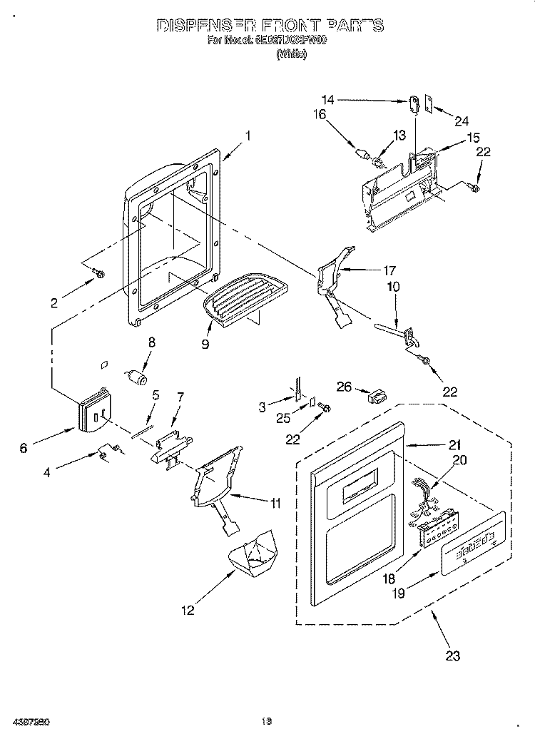 DISPENSER FRONT Diagram and Parts List for 6ED27DQXFW00  Whirlpool Refrigerator
