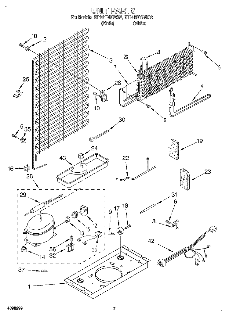 UNIT Diagram and Parts List for RT14HDXGW02  Roper Refrigerator