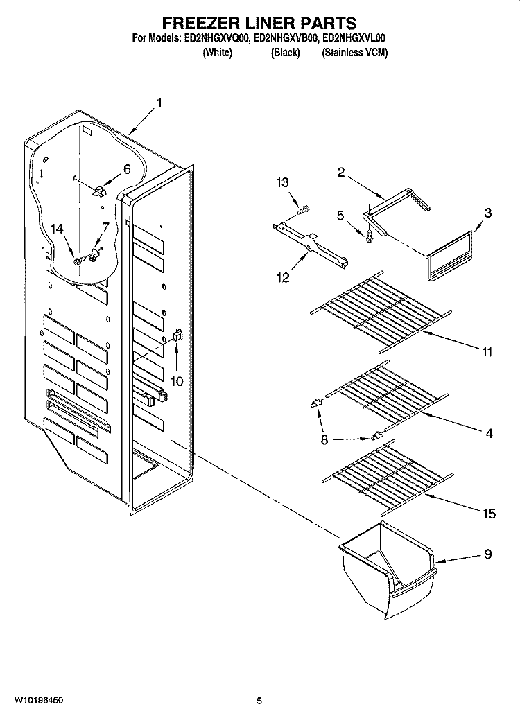 FREEZER LINER PARTS Diagram and Parts List for ED2NHGXVQ00  Whirlpool Refrigerator