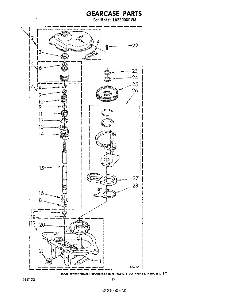 GEARCASE Diagram and Parts List for LA3300XPW3  Whirlpool Washer