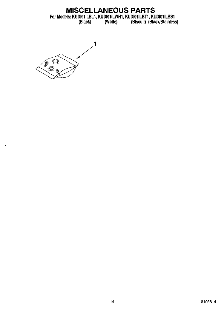 MISCELLANEOUS PARTS OPTIONAL PARTS (NOT INCLUDED) Diagram and Parts List for KUDI01ILBS1  KitchenAid Dishwasher