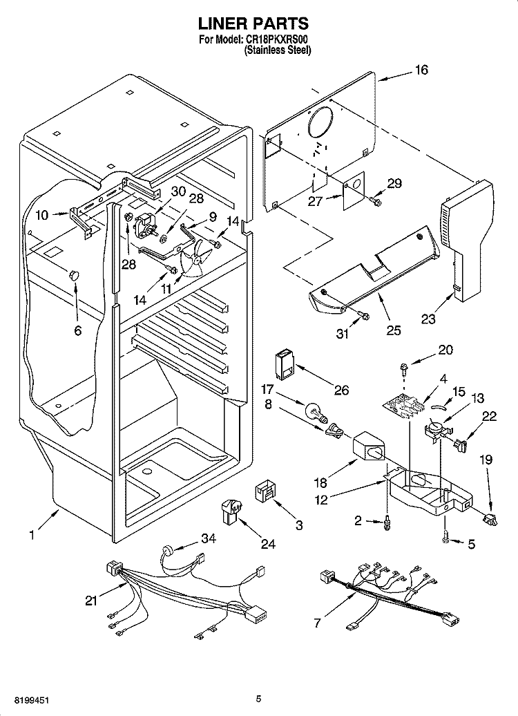 LINER PARTS Diagram and Parts List for CR18PKXRS00  Crosley Refrigerator